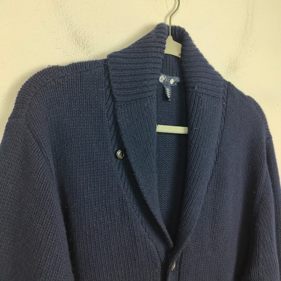 Vintage J Crew Shawl Collar Sweater Mens Large Navy Blue Wool Rabbit Blend Knit - Picture 3 of 10